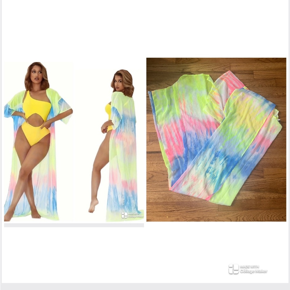 Chic Beachwear Flowy Tie Dye Loose Fit Maxi Kimono